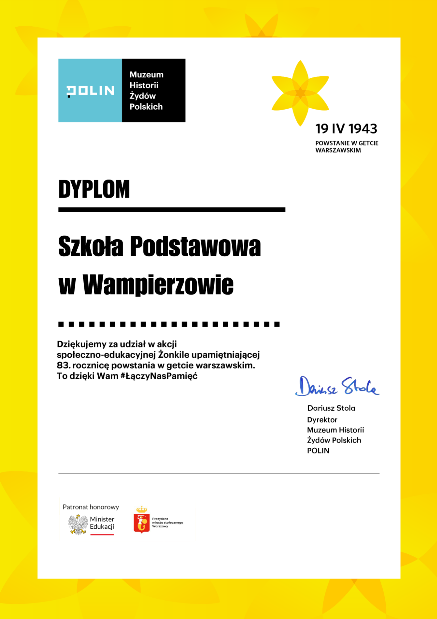 Otrzymaliśmy dyplom za udział w akcji Żonkile - Obrazek 1