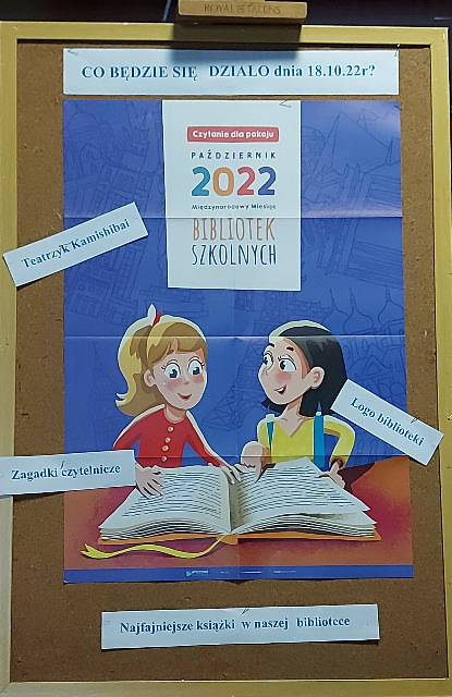 Plakat reklamujący Międzynarodowy Miesiąc Bibliotek.
