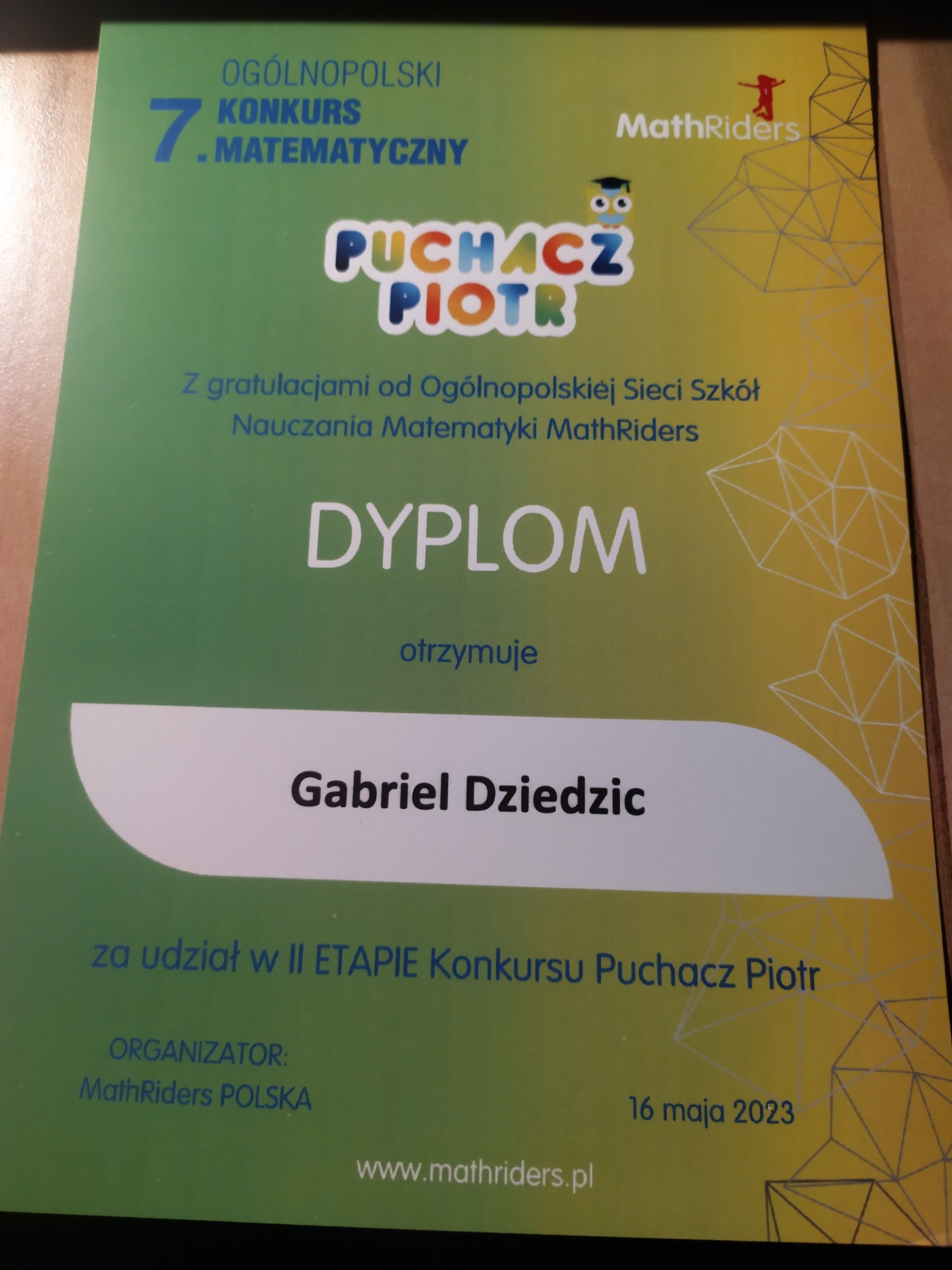 Ogólnopolski konkurs matematyczny dla klas 1-3 –Puchacz Piotr - Obrazek 2