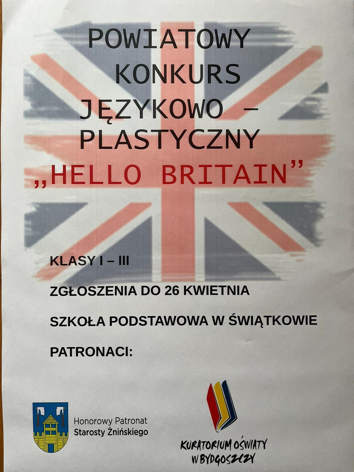 Plakat konkursu językowo-plastycznego "Hello Britain" - Świątkowo 2024
