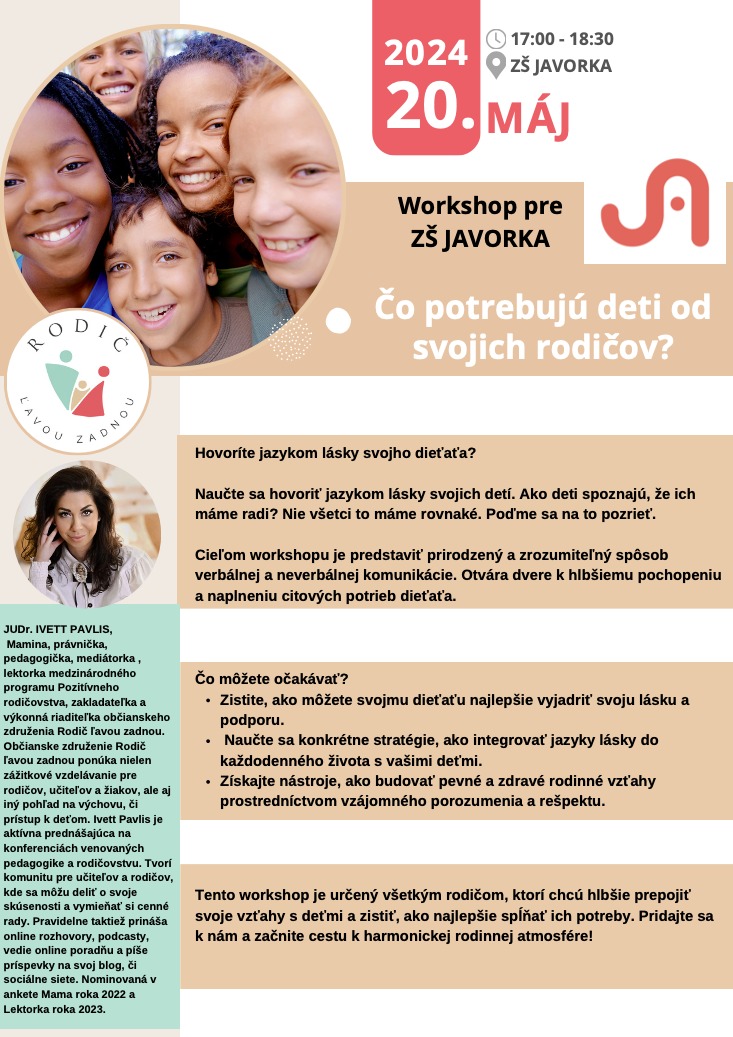 Workshop na ZŠ Javorka: Čo potrebujú deti od svojich rodičov? - Obrázok 1