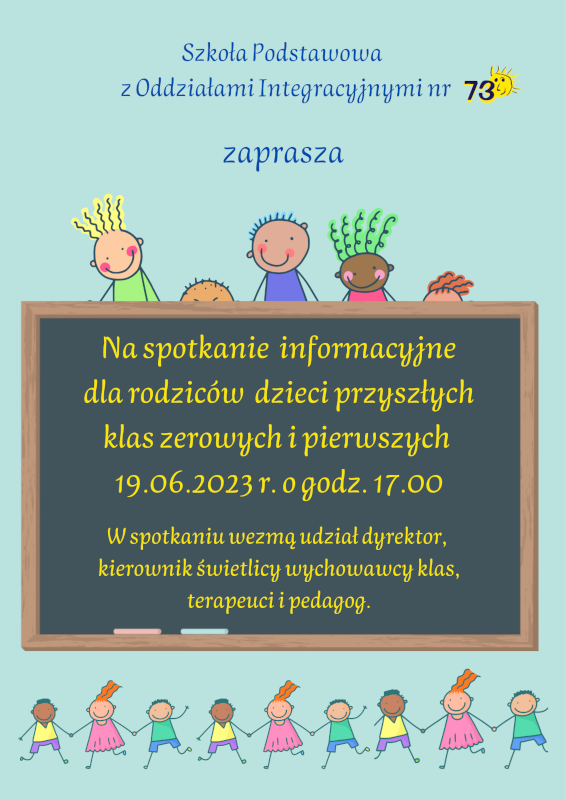 Plakat z zaproszeniem dla rodziców na spotkanie informacyjne dla klas 1 i 0