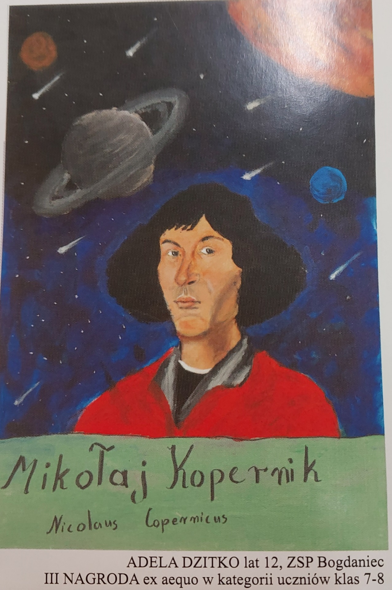 Portret Mikołaja Kopernika malowany farbami.