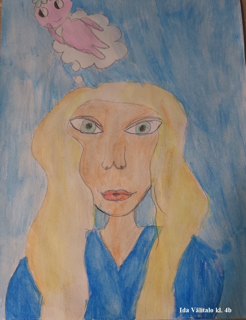 Rysunek jest ilustracją do wiersza "Pomysł" Wisławy Szymborskiej. Przedstawia dziewczynkę i rodzący się w jej głowie nowy pomysł.