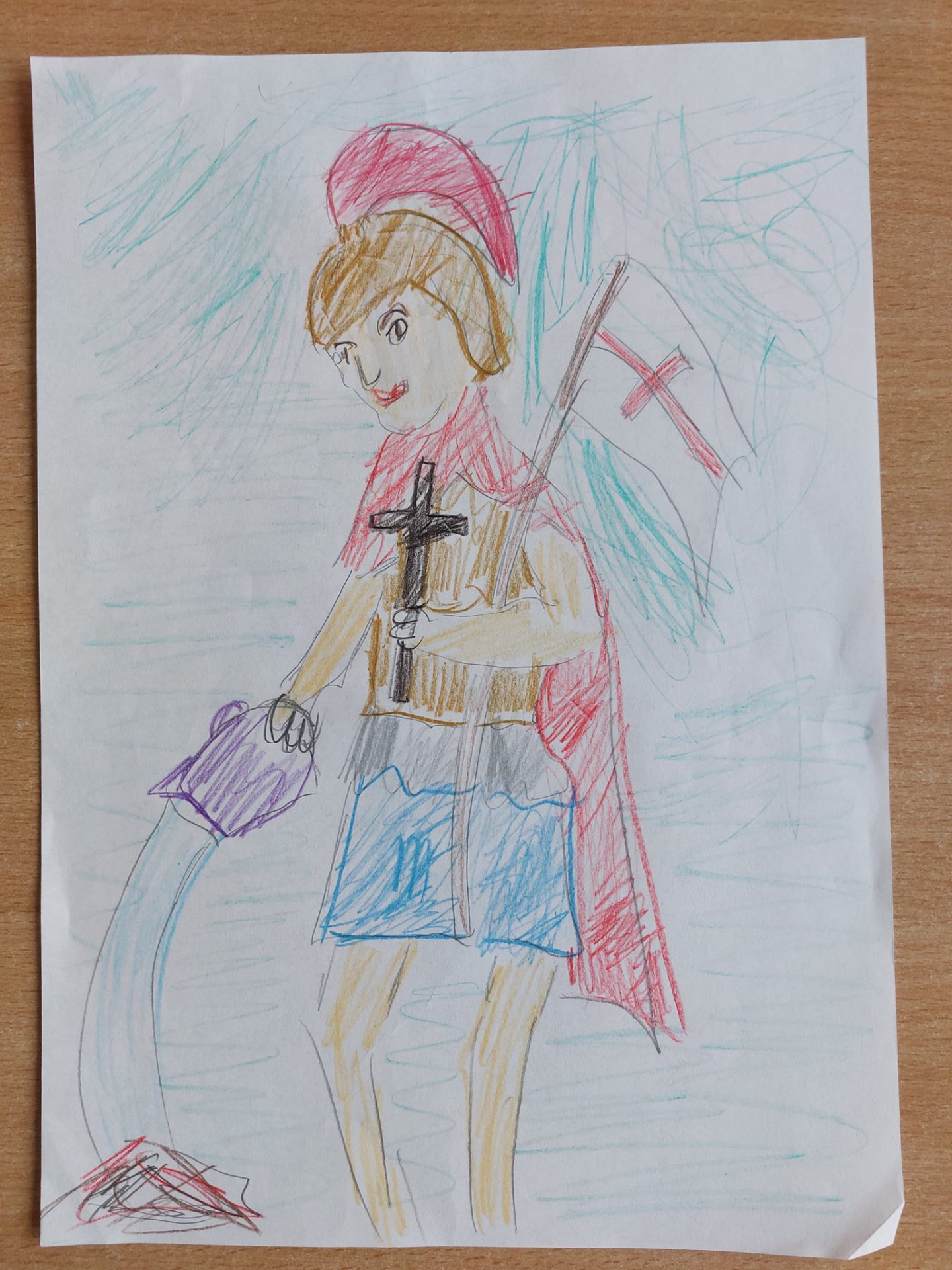 Obrazek namalowany przez ucznia na temat "Mój ulubiony święty".