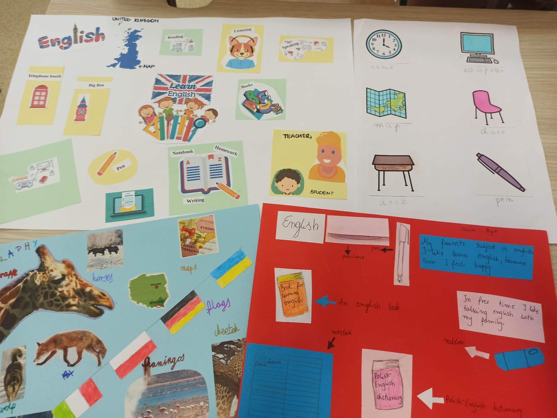 Klasa 4 na lekcji języka angielskiego stworzyła projekty " My favourite subject" 👏👏👏❤️👏👏👏 - Obrazek 3