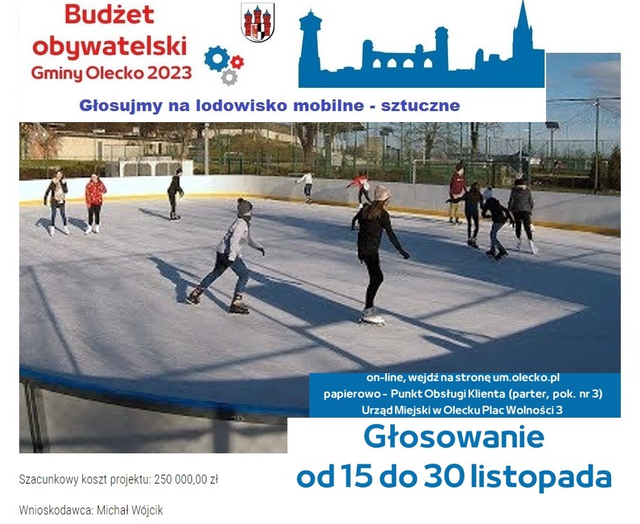Infografika Budżet Obywatelski Gminy Olecko 2023 Nazwa Projektu: Zakup lodowiska mobilnego sztucznego