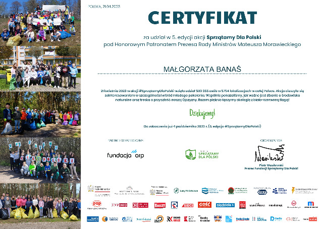 Akcja Sprzątamy Dla Polski - certyfikaty - Obrazek 2