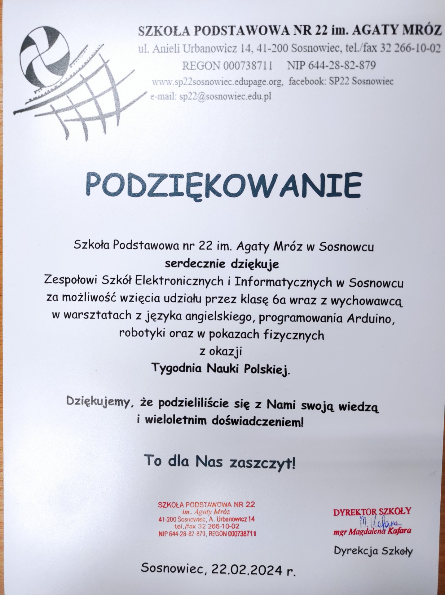 Podziękowanie dla P.Dyrektor ZSEiI-P.S.Sowa-2024 - Obrazek 1
