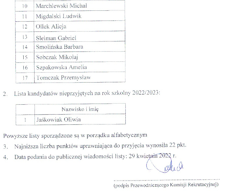 Lista kandydatów przyjętych i nieprzyjętych do oddziału przedszkolnego. - Obrazek 2