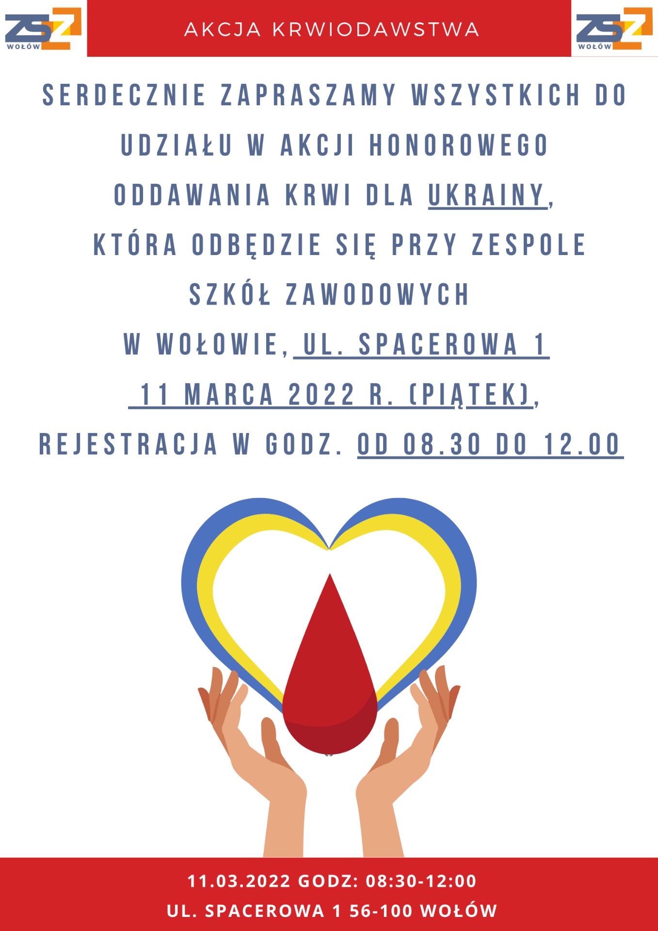 Akcja Krwiodawstwa dla Ukrainy w Zespole Szkół Zawodowych w Wołowie!  - Obrazek 1