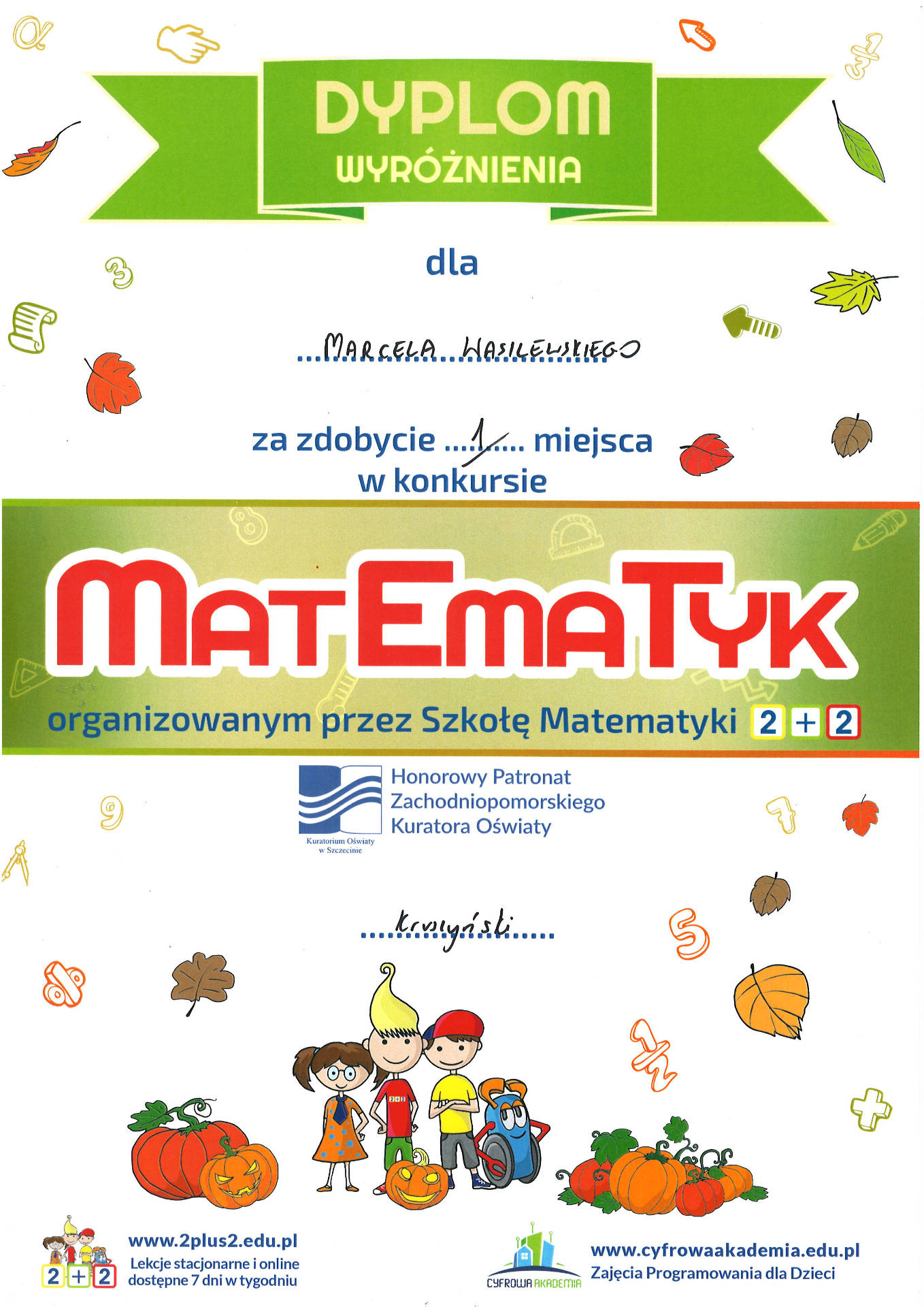 Dyplomy dla MatEmaTyków z SP 15 - Obrazek 1